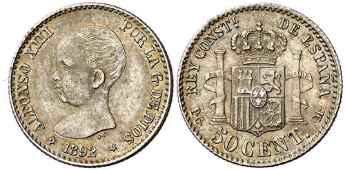 1892/82*92. Alfonso XIII. PGM. 50 ... 
