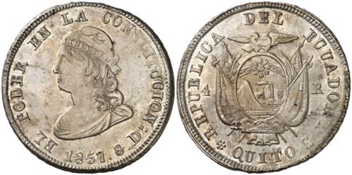 Ecuador. 1857. Quito. 4 reales. ... 
