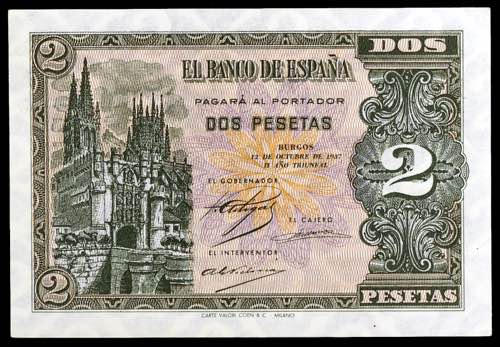 1937. Burgos. 2 pesetas. (Ed. D27) ... 