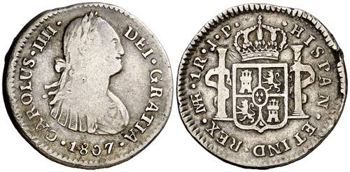 1807. Carlos IV. Lima. JP. 1 real. ... 