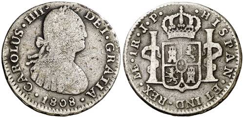 1808. Carlos IV. Lima. JP. 1 real. ... 