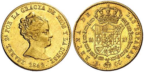 1842. Isabel II. Barcelona. CC. 80 ... 