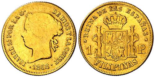 1868. Isabel II. Manila. 1 peso. ... 