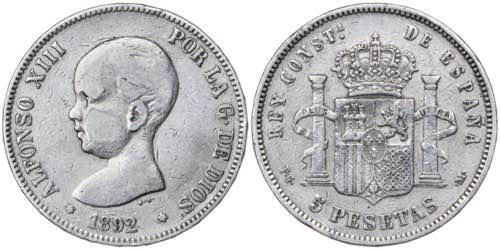 1892*--9-. Alfonso XIII. PGM. 5 ... 