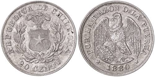 Chile. 1880. 20 centavos. (Kr. ... 