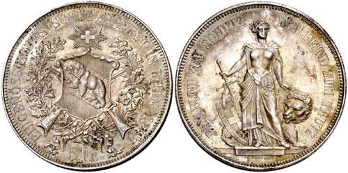 Suiza. 1885. Berna. 5 francos. ... 
