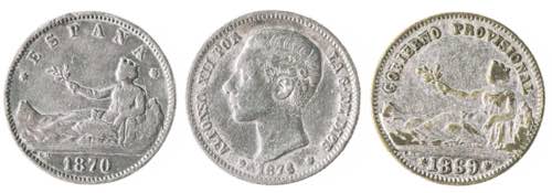 1869 a 1876. 1 peseta. Lote de 3 ... 