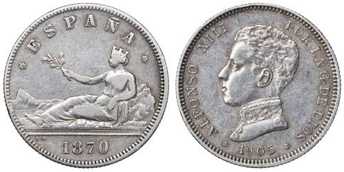 1870 y 1905. 2 pesetas. Lote de 2 ... 