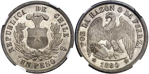 Chile. 1890/80. Santiago. 1 peso. ... 