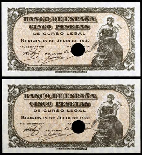 1937. Burgos. 5 pesetas. (Ed. D25a ... 