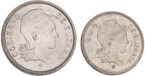 1937. Euzkadi. 1 y 2 pesetas. (AC. ... 