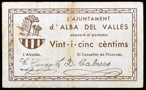 Alba del Vallès. 25 céntimos. ... 