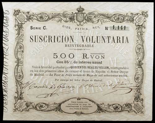 1870. La Tour de Peilz. 500 reales ... 