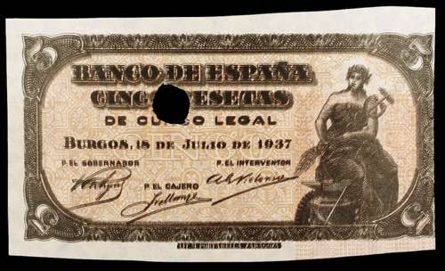 1937. Burgos. 5 pesetas. 18 de ... 