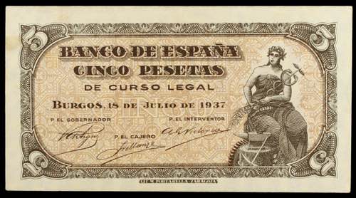 1937. Burgos. 5 pesetas. (Ed. ... 