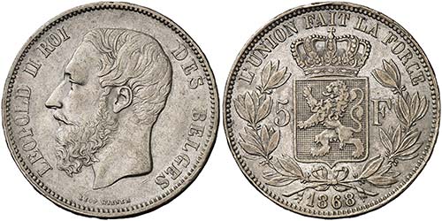 1868. Bélgica. Leopoldo II. 5 ... 