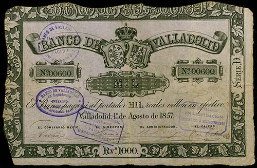1857. Banco de Valladolid. 1000 ... 