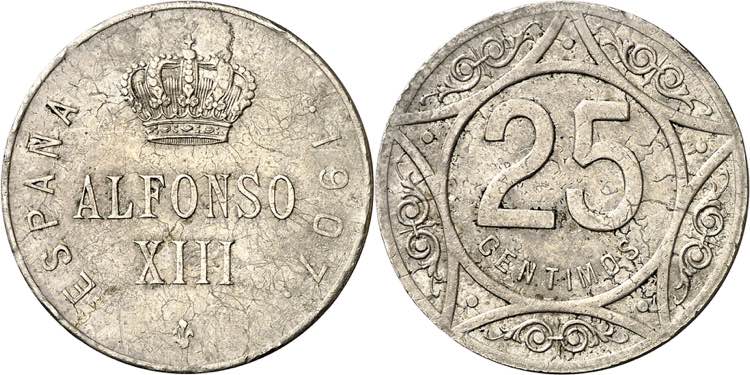 1907. Alfonso XIII. 25 céntimos. ... 