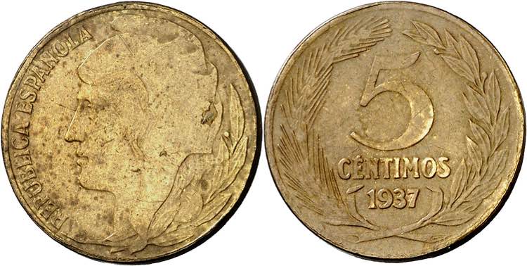 1937. II República. 5 céntimos. ... 