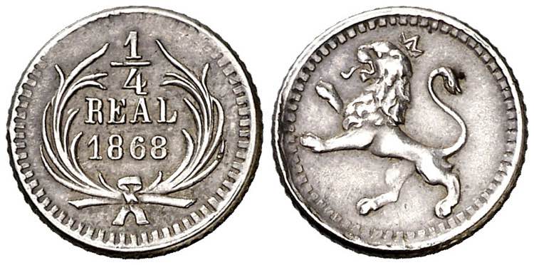 Guatemala. 1868. 1/4 de real. (Kr. ... 