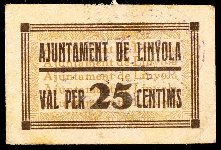 Linyola. 25 céntimos. (T. 1495). ... 