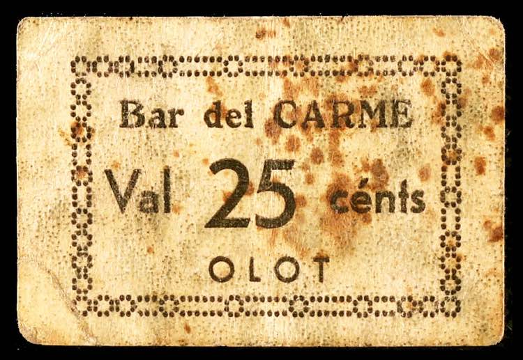 Olot. Bar del Carme. 25 céntimos. ... 