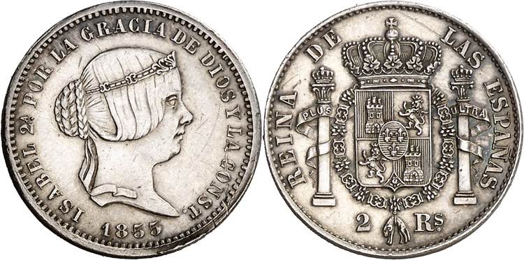 1855. Isabel II. Madrid. 2 reales. ... 
