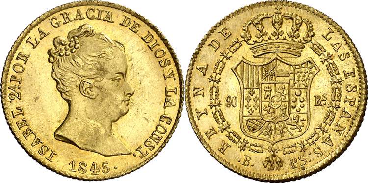 1845. Isabel II. Barcelona. PS. 80 ... 