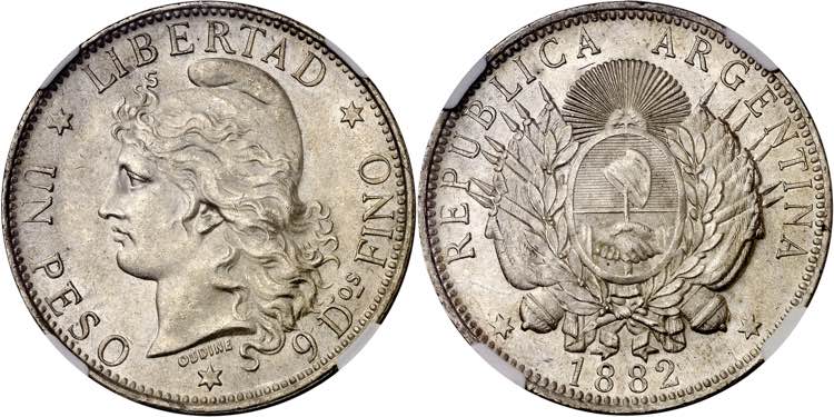 Argentina. 1882. 1 peso. (Kr. 29). ... 