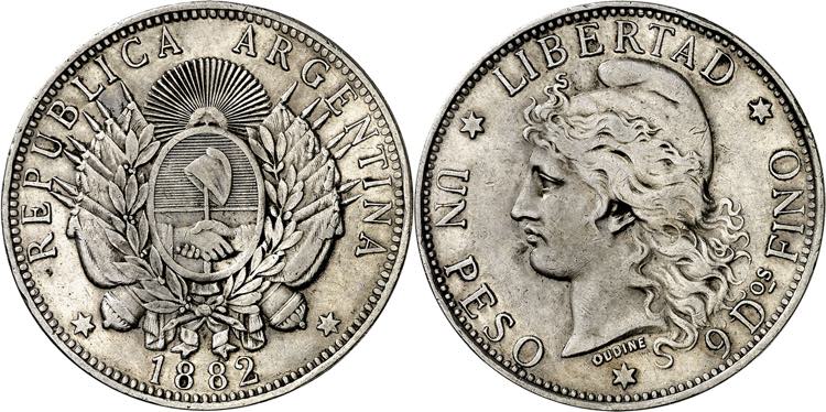 Argentina. 1882. 1 peso. (Kr. 29). ... 