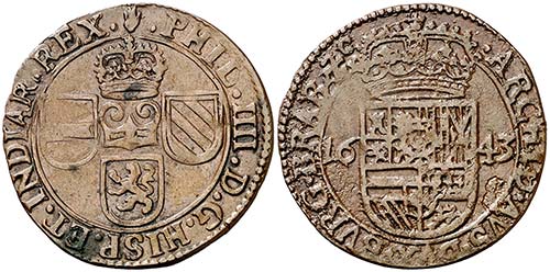 1643. Felipe IV. Amberes. 1 liard. ... 