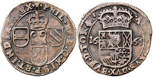 1665. Felipe IV. Tournai. 1 liard. ... 
