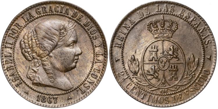 1867. Isabel II. Segovia. OM. 2 ... 