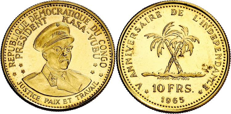 Congo. 1965. 10 francos. (Fr. 5) ... 