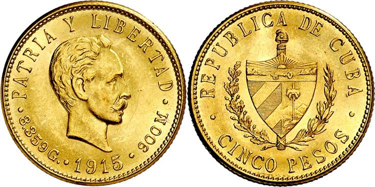 Cuba. 1915. 5 pesos. (Fr. 4) (Kr. ... 