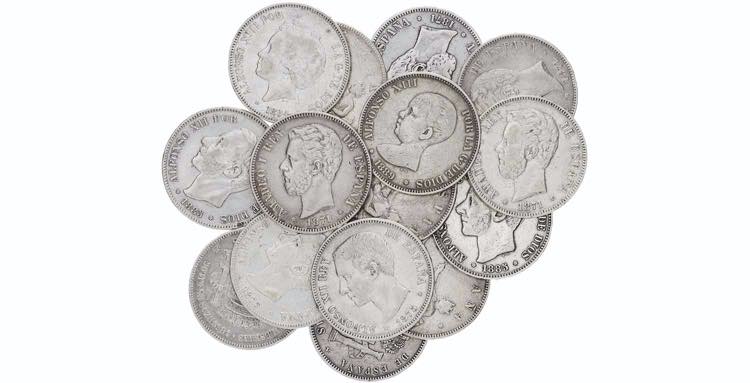 1870 a 1898. 5 pesetas. Lote de 15 ... 