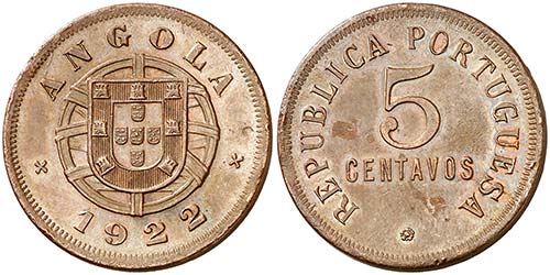1922. Angola. 5 centavos. (Kr. ... 