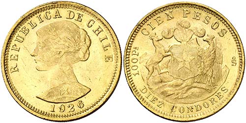 1926. Chile. República. 100 pesos ... 