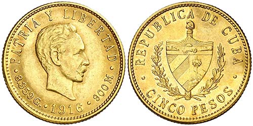1916. Cuba. 5 pesos. (Fr. 4) (Kr. ... 