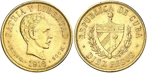 1916. Cuba. 10 pesos. (Fr. 3) (Kr. ... 