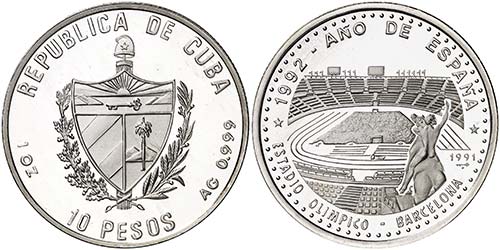 1991. Cuba. 10 pesos. (Kr. 350). ... 