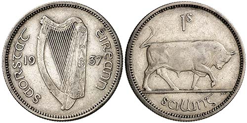 1937. Irlanda. 1 chelín. (Kr. 6). ... 