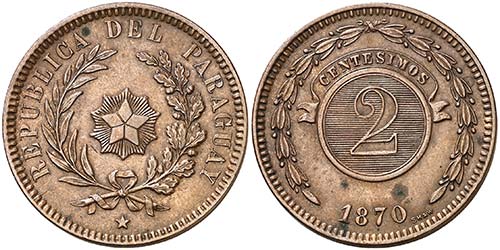 1870. Paraguay. 2 céntimos. (Kr. ... 