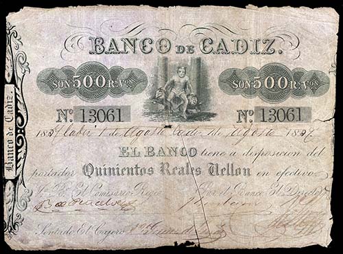 1854. Banco de Cádiz. 500 reales ... 