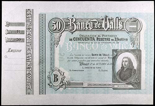 1927. Banco de Valls. 50 pesetas. ... 