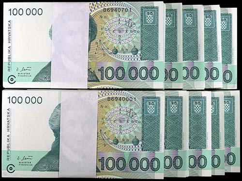 1993. Croacia. 100000 dinara. ... 
