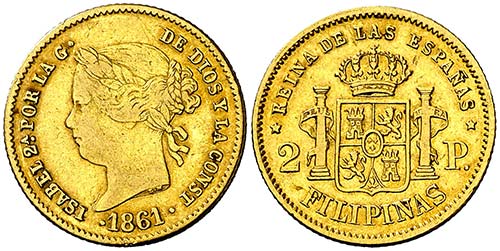 1861. Isabel II. Manila. 2 pesos. ... 