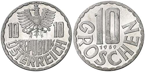 1959. Austria. 5 groschen. (Kr. ... 