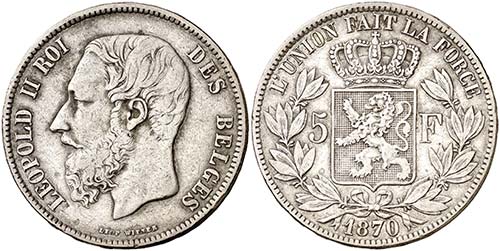 1870. Bélgica. Leopoldo II. 5 ... 