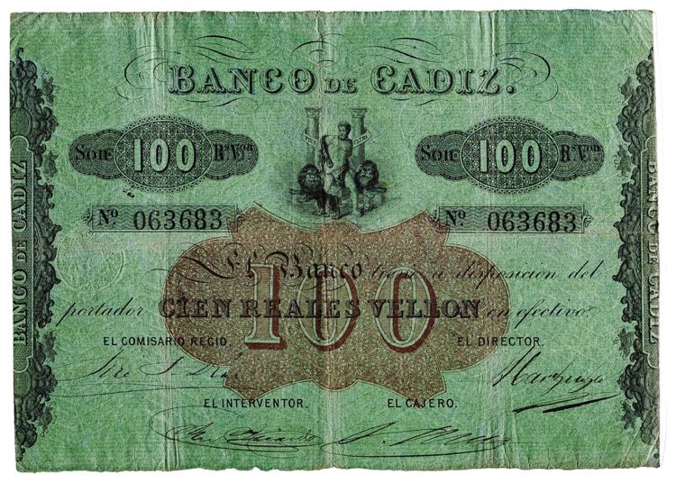 (1847). Banco de Cádiz. 100 ... 